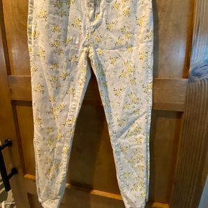 Judy blue creamy white background floral jeans
